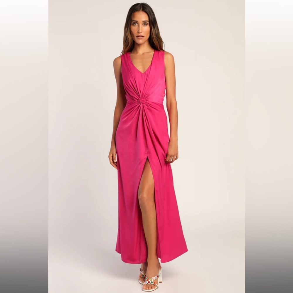 See Me Stun Magenta Sleeveless Knotted Maxi Dress